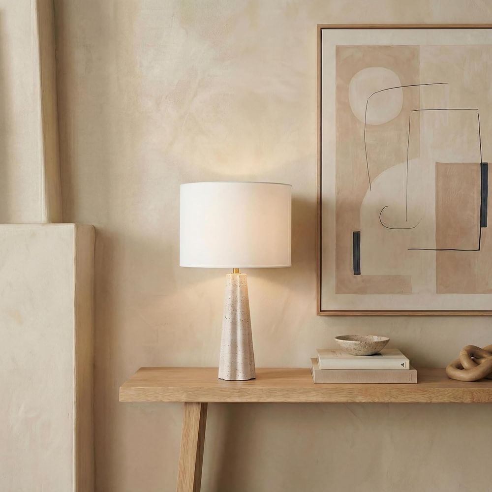 Home Office Desks - 25-inch Travertine/White Table Lamp with LED