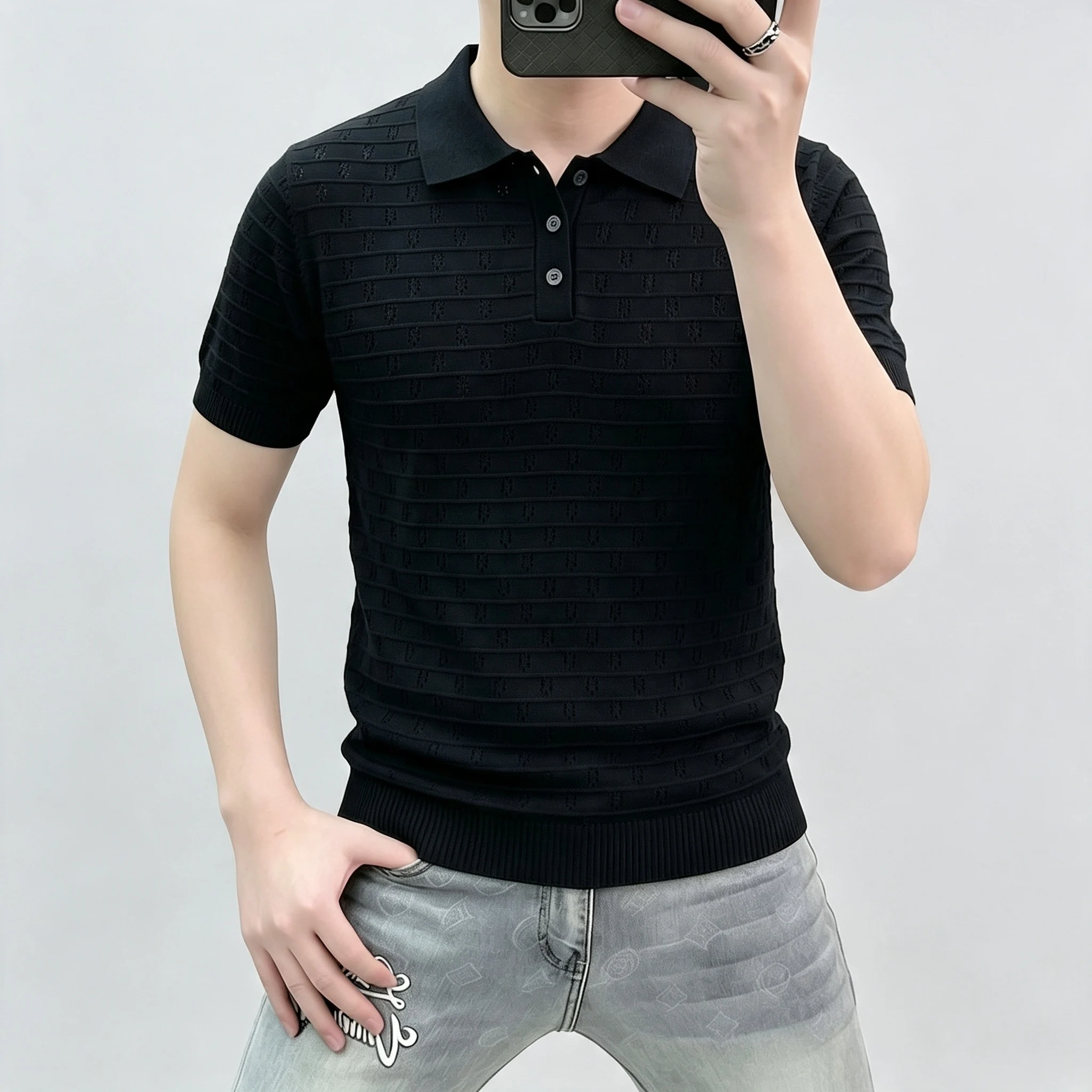 Home Office England - Summer Hollow Breathable Men's Knit Polo