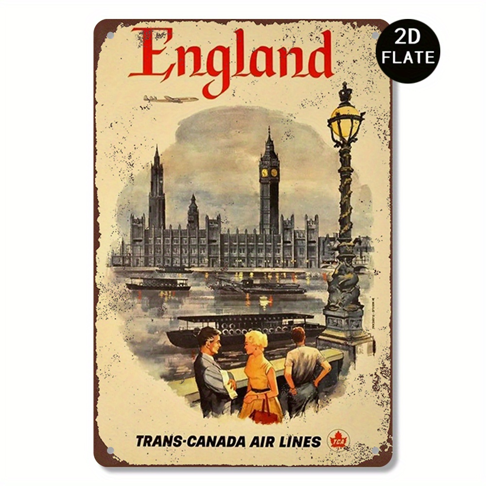 Home Office England - Vintage-Style England Travel Metal Wall Art