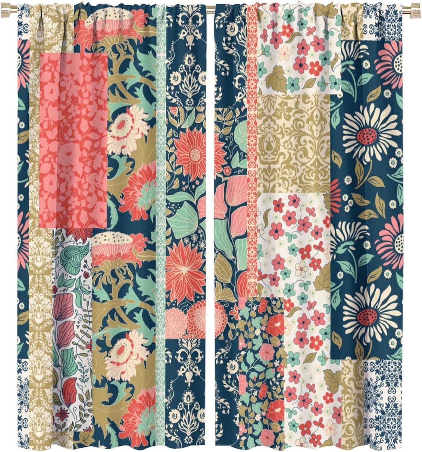 Boho Patchwork Floral Curtains - Home Office England 评论和价格