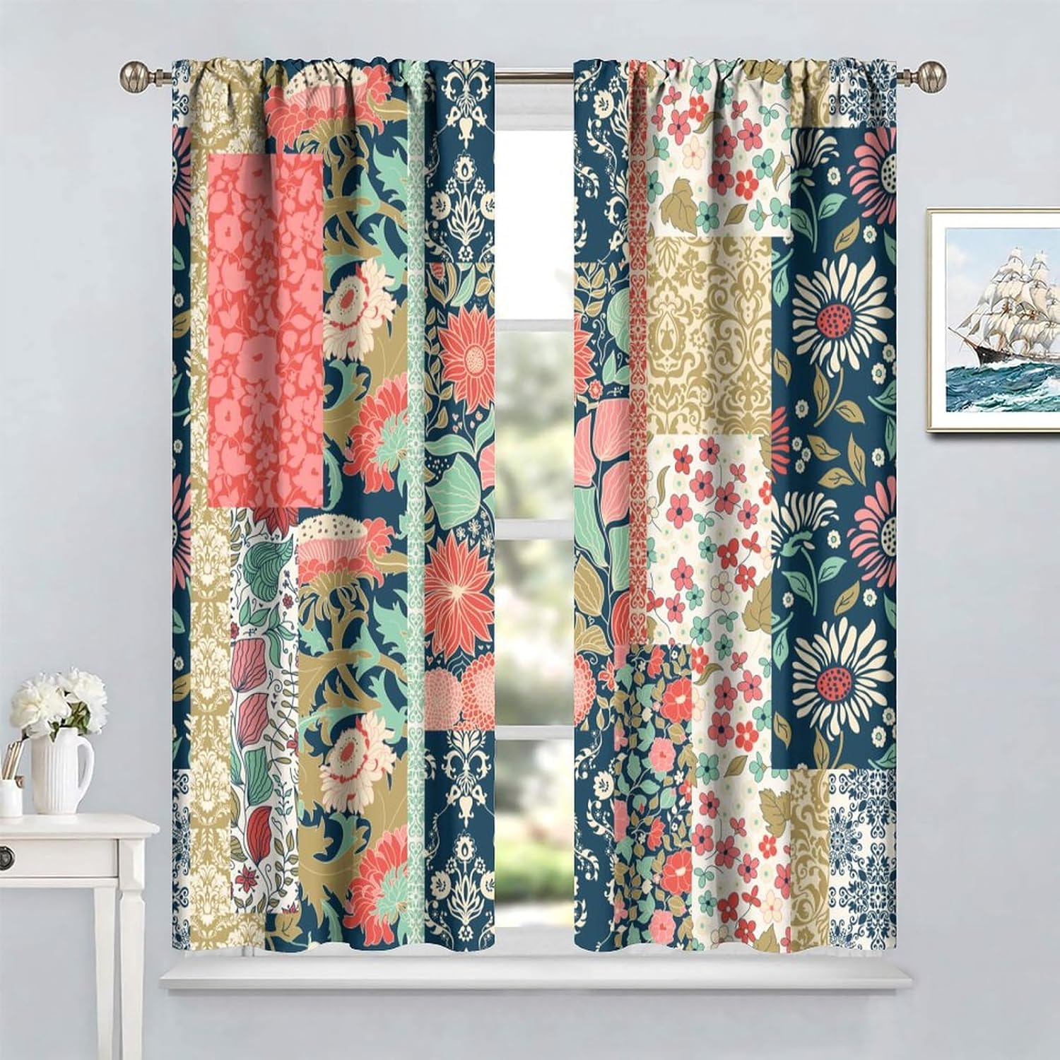 Boho Patchwork Floral Curtains - Home Office England 评论和价格