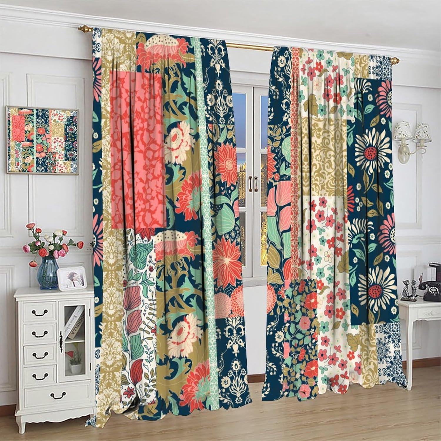 Boho Patchwork Floral Curtains - Home Office England 评论和价格