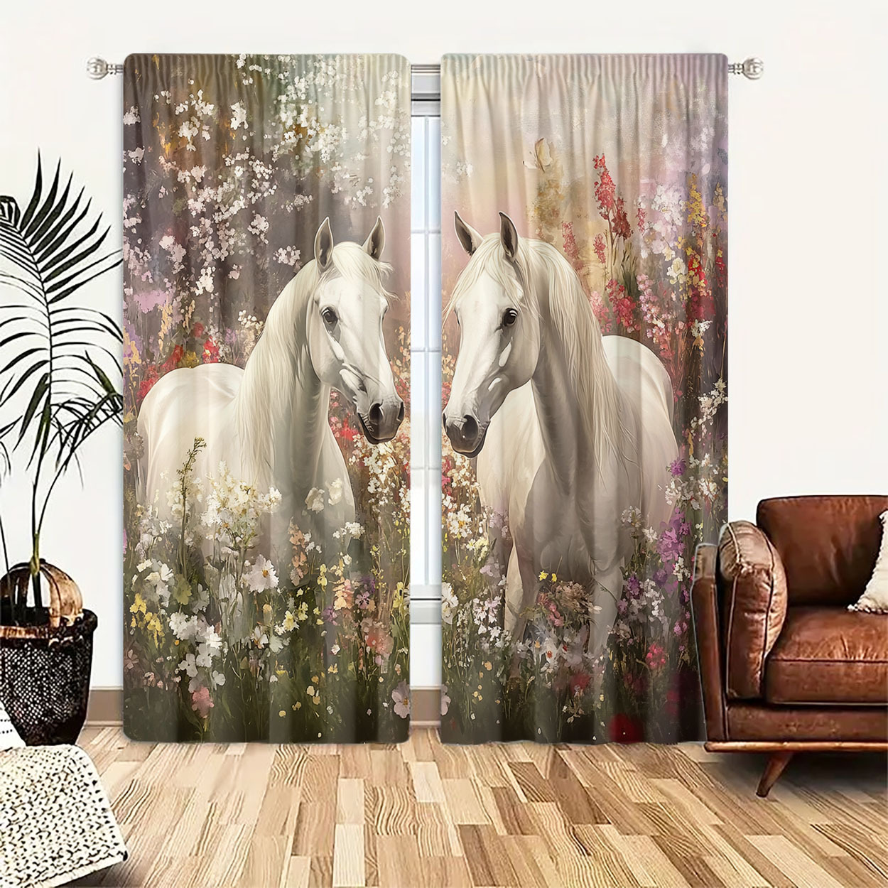 Aesthetic Horse Floral Curtain - Home Office Romance 评论和价格